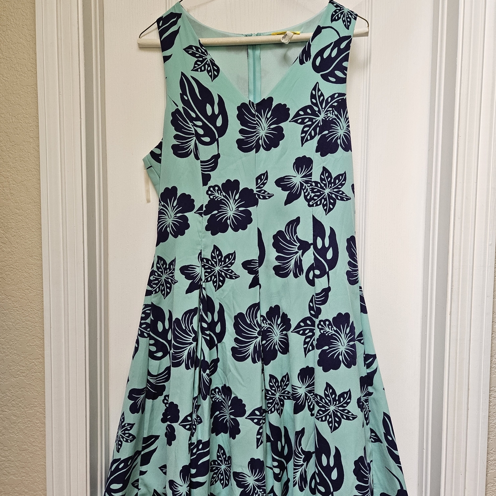 Floral Sleeveless Dress in Mint and Navy